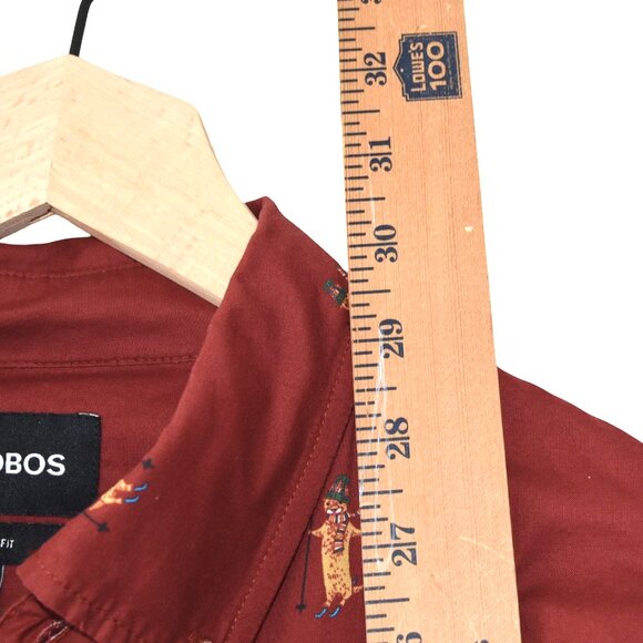 Bonobos Men’s L/S Button Down Shirt L Red Skiing Cats Print Long Sleeve Camp - Picture 7 of 9
